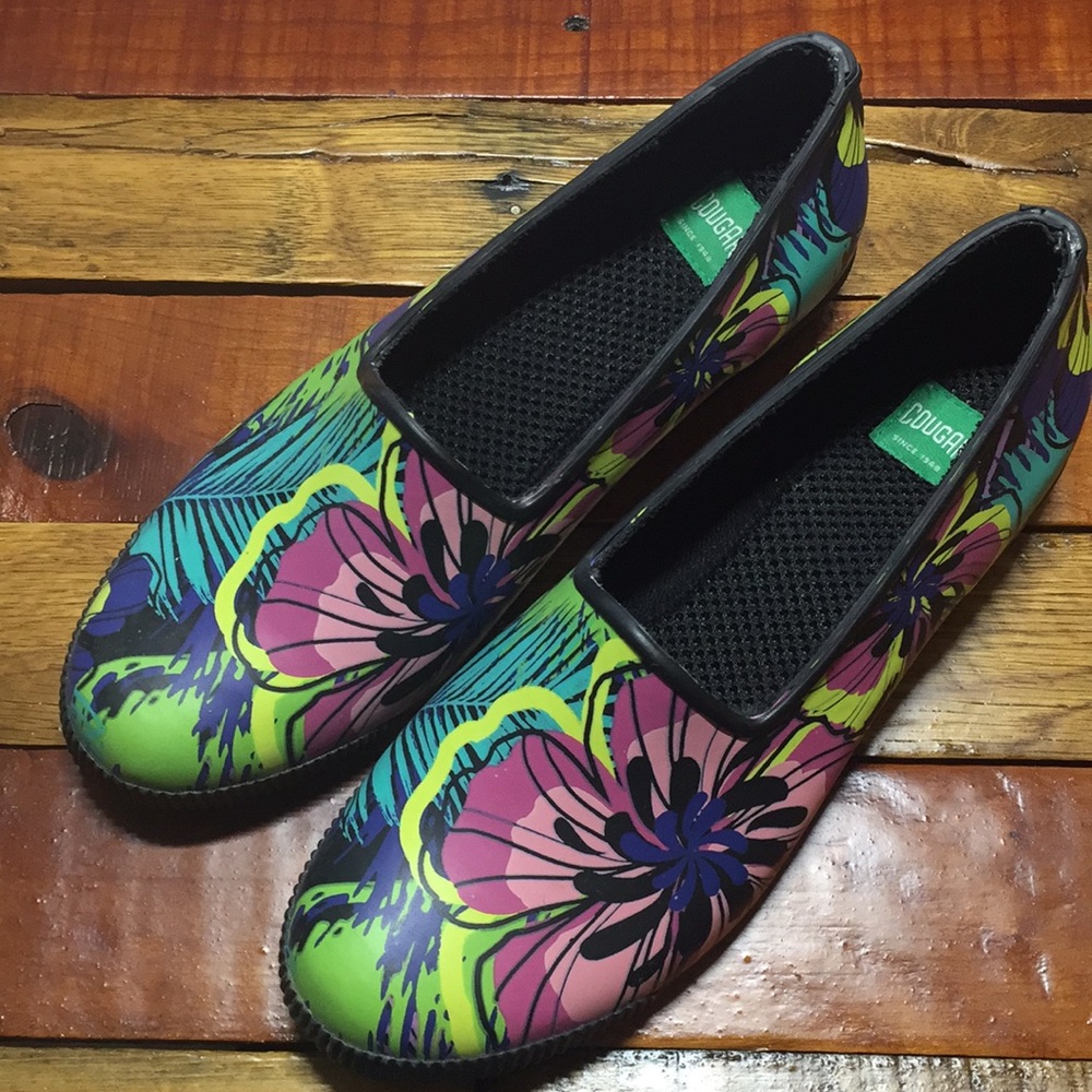Cougar Women's Neon Floral Slip-On Rain Shoes - Green, Pink, Purple